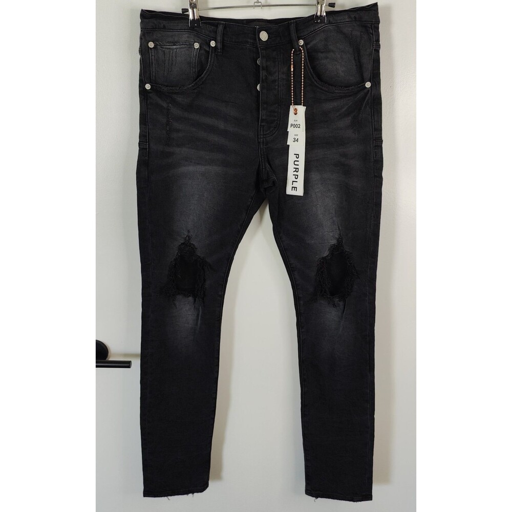 Purple Brand Jeans Size 34x33 Dropped Fit Slim Leg Button Fly Black P002 New